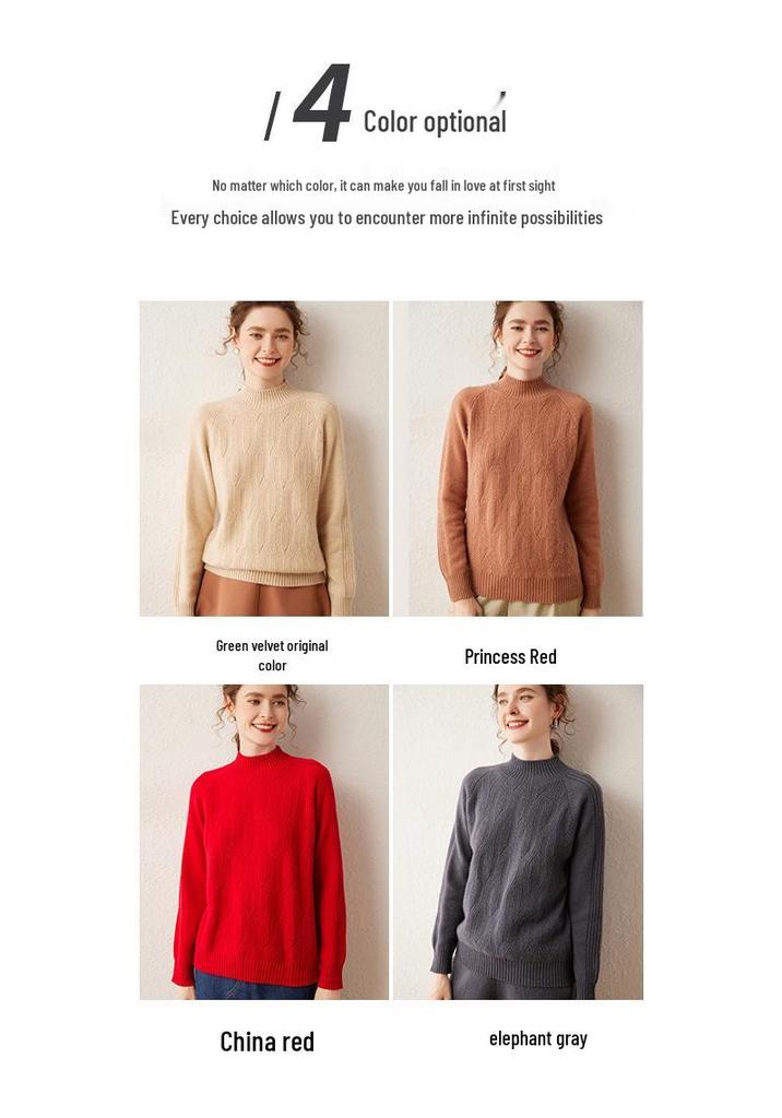 Women's Cashmere Slim-Fit Half-High Collar Pullover Sweater, Autumn/Winter 2023 Collection