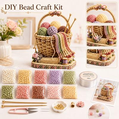3D Beaded Basket Craft Kit Handmade DIY Assembly Set with Seed Beads Thread and Pattern for Decorative Projects