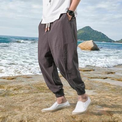 Haremshose für Herren, lockere Knöcheltaschen, reine Größe, Farbe, Überlänge, japanischer Stil, tiefer Schritt, lässige Alltagskleidung