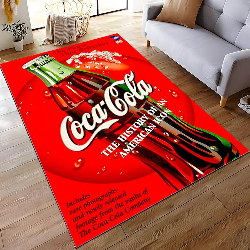 Red Coca-Cola Bottle Carpet with Logo and Text, Retro Style Design Suitable for Use As an Anti-slip for Living Room Bedroom Sofas