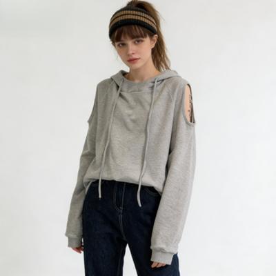 Spring and Autumn Korean Version Off-Shoulder Long Sleeve Women's Hooded Thin Sweatshirt BF Lazy Style Versatile Loose Top