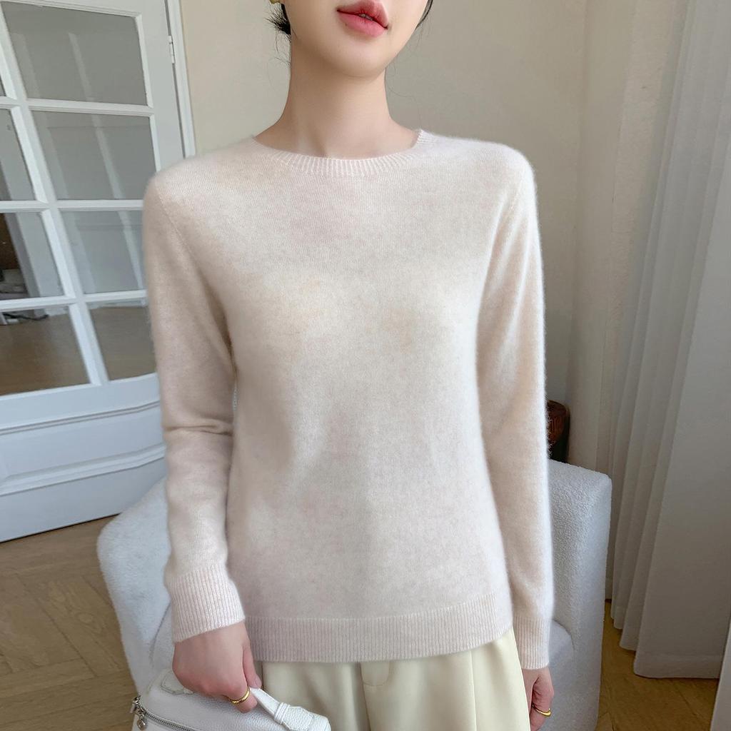 Women's Loose Cashmere Knit Base Layer Sweater - Plain Round Neck for Autumn/Winter