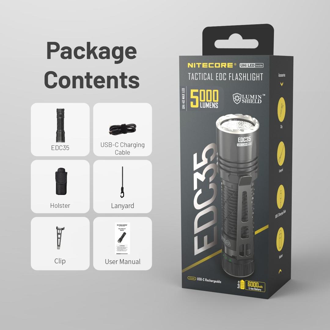 Nitecore EDC35 Torch Flashlight Camping USB-C