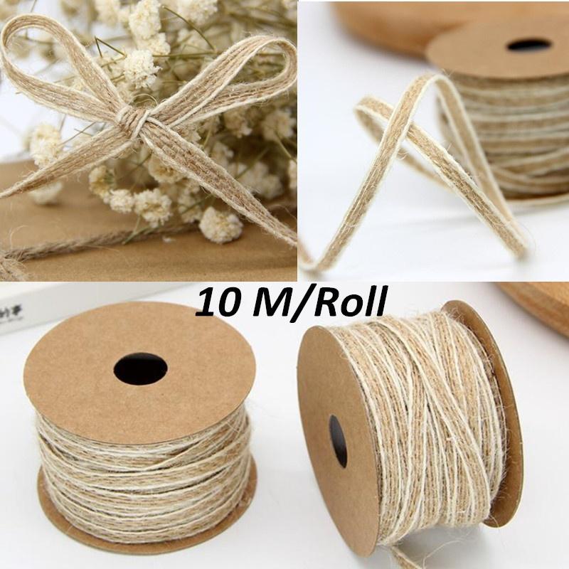 10M Per Roll Hemp Rope Braided Decorative Cord Hemp Fabric Ribbon Decoration Roll Wedding Decorations Wedding Supplies