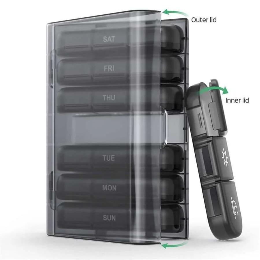 7 Days Pill Medicine Box Weekly Tablet Holder Storage Organizer Container Case Pill Box Splitters Black Pill Case Organizer