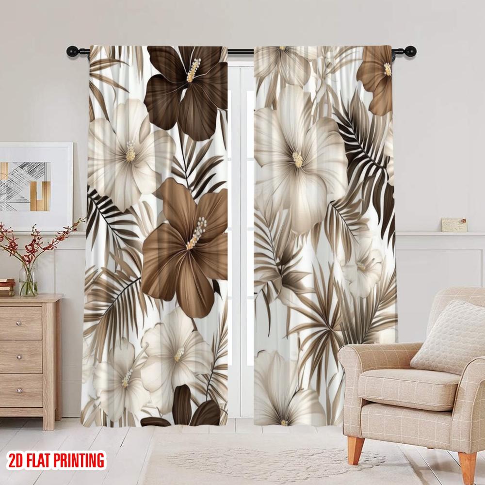 2pcs,2D Plane Printing Contemporary Curtains Tropical Blossom Versatile Fabric (without Rod) Art Deco Festive Perfect for