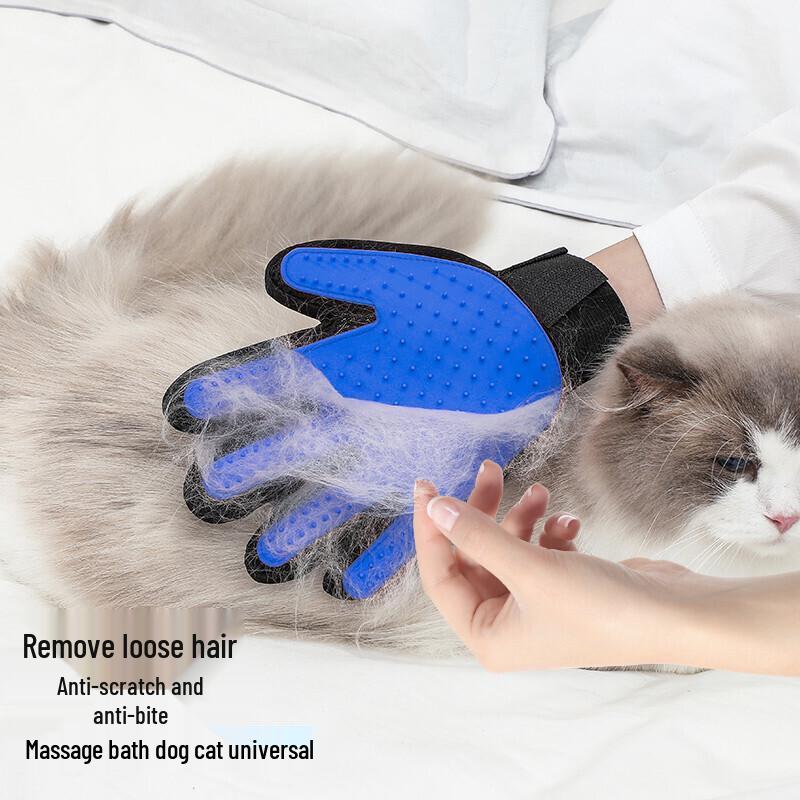 Pet Hair Removal and Massage Gloves for Cats and Dogs - Five Finger Design