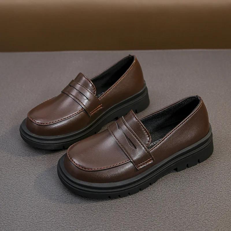 Children's Black Boys UK Uniform School Shoes Fashion Soft Kids Versatile Girls Shalow Loafers Slip-on Breatheable 2024 Spring