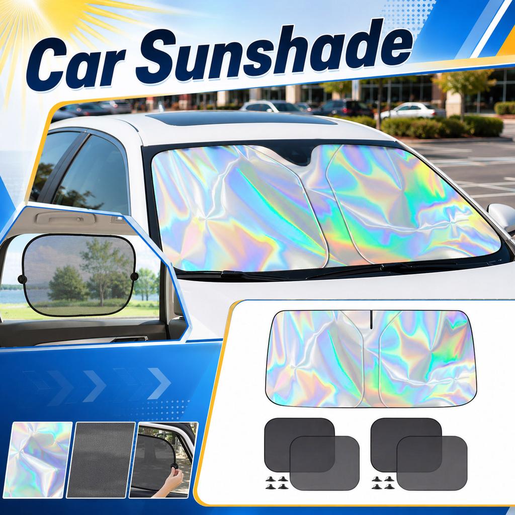 Large Car Windshield Sunshade with Laser Reflective Surface Front Window Shade and Two Side Window Covers for Heat Insulation and UV Protection