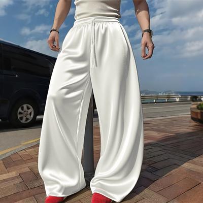 Men Drawstring Elastic Waist Plain Velvet Casual Loose Long Trousers Pants