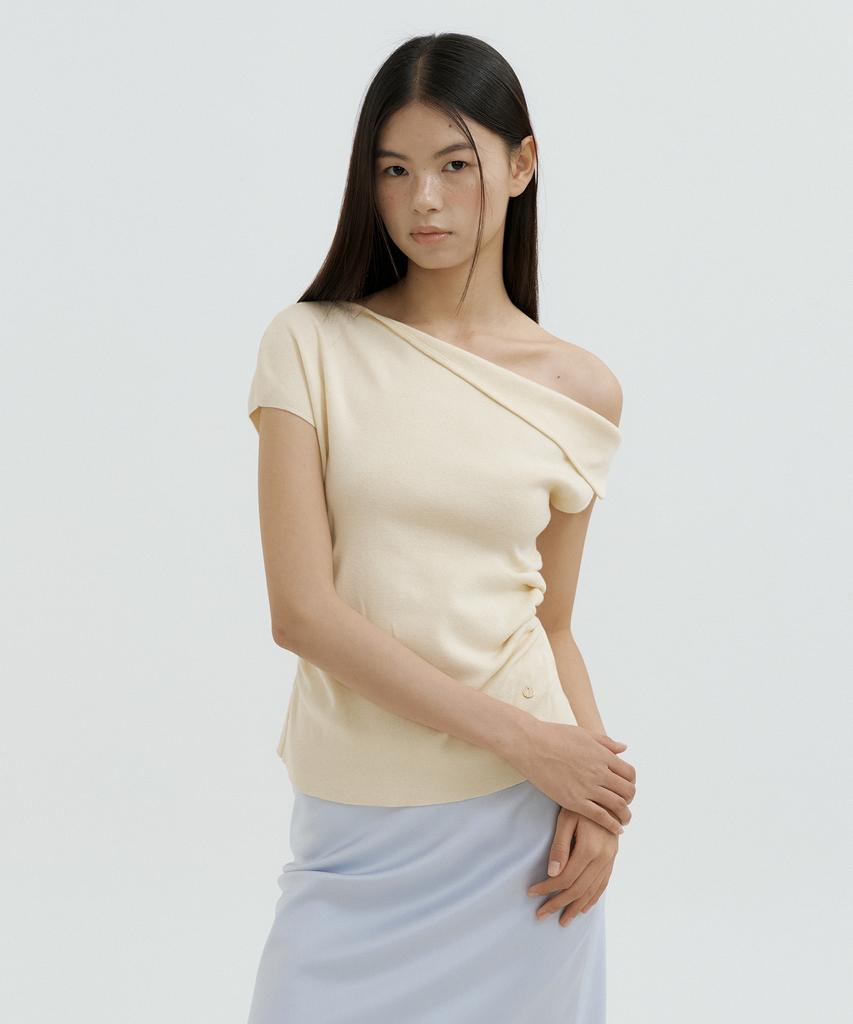 LUCIR ZU Shirring Drop Sleeveless Knit (Soft Yellow)