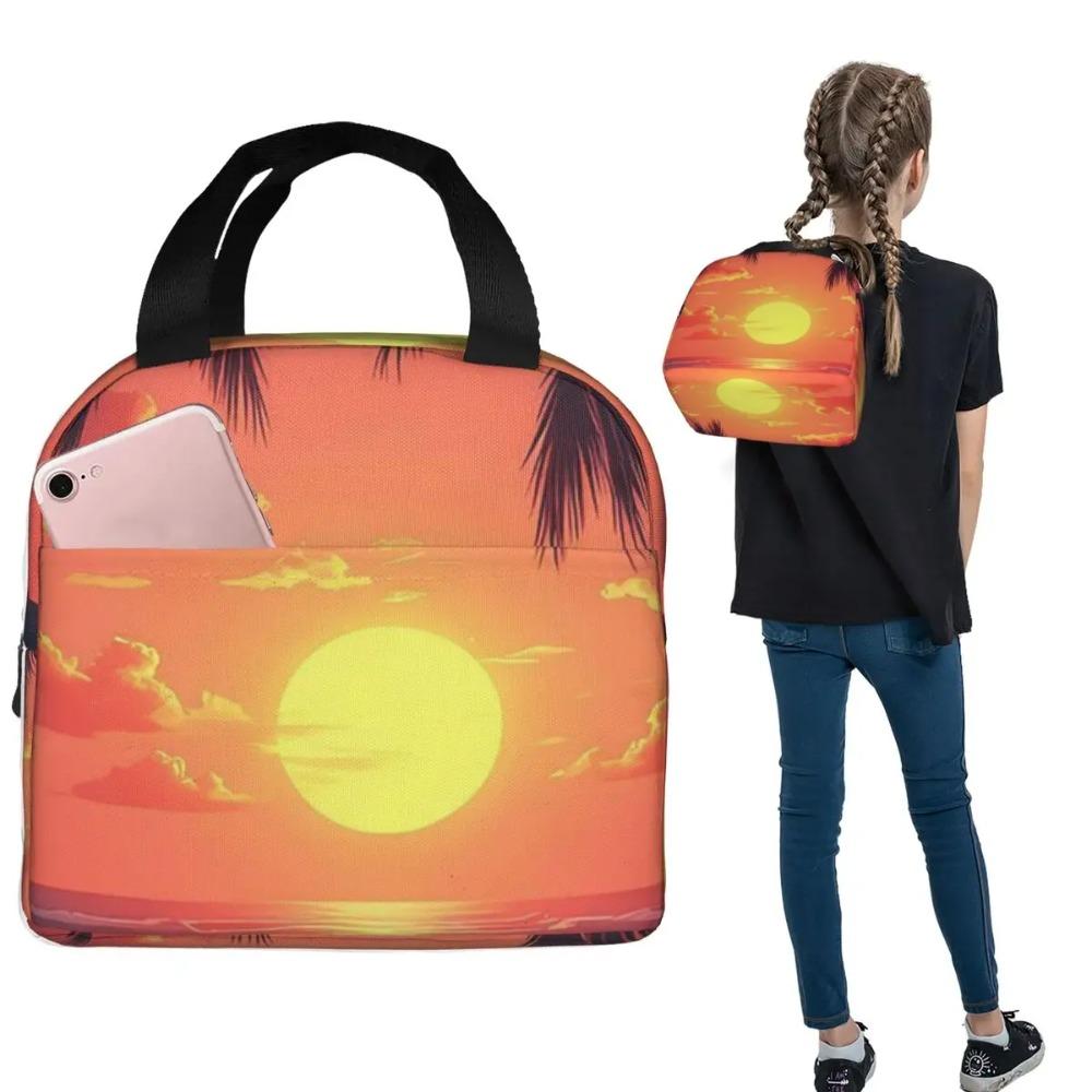 Summer Beach Sunset Palm Tree Design Insulated Lunch Bag for Women Kids Leakproof Food Boxes Thermal Lunch Box Tote