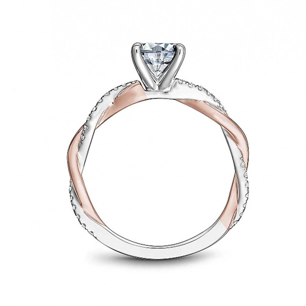 Delicate Two Tone Twist Women Rings Classic 4 Claw Design Shiny CZ Female Wedding Engagement Rings Romantic Girl Gift New
