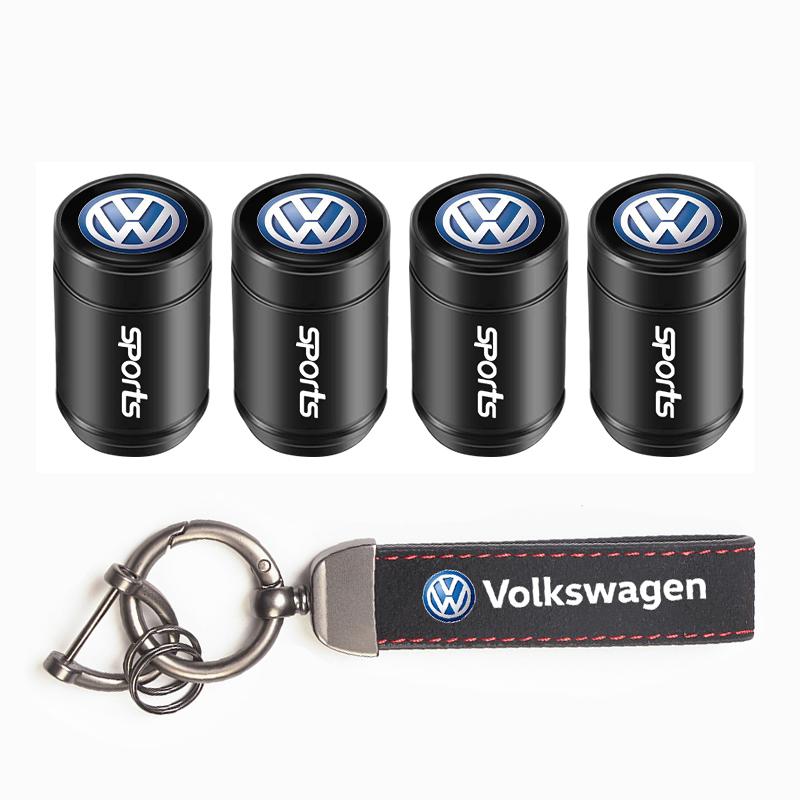VEMZG1 Car Tire Wheel Valve Caps Cover Suede Car Key Chain Ring Keychain For VW R GTI Polo Golf Passat Tiguan Arteon Touareg ID.3 Jetta