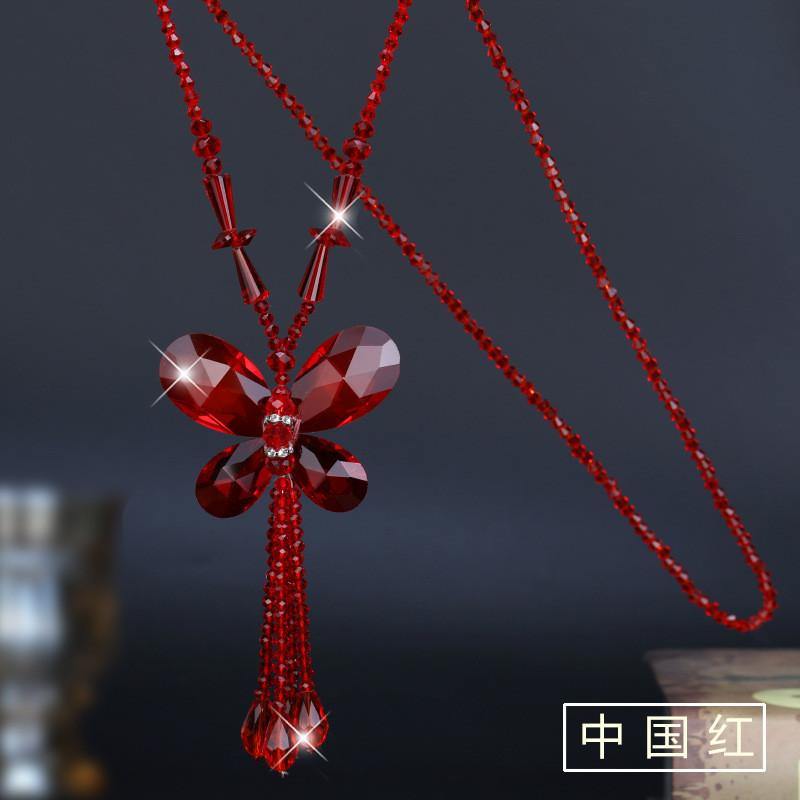 

Long Chic Crystal Butterfly Pendant Necklace For Women Ideal For Autumn Accessories Winter China Red,K5