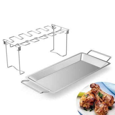 Antihaft-Grillgrill, tragbarer Grillständer aus Edelstahl, Hähnchenschenkelhalter mit Auffangschale, Grillzubehör für den Außenbereich