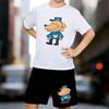 Boys 2 Piece Cartoon Dog Printed Outfit, Short Sleeve T-Shirt and Shorts Set for Kids Age 5-14,Black , White Sporty Casual Summer Clothes