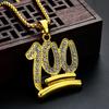 Men Hip Hop Twist Chain Rhinestone Number 100 Pendant Necklace Street Jewelry