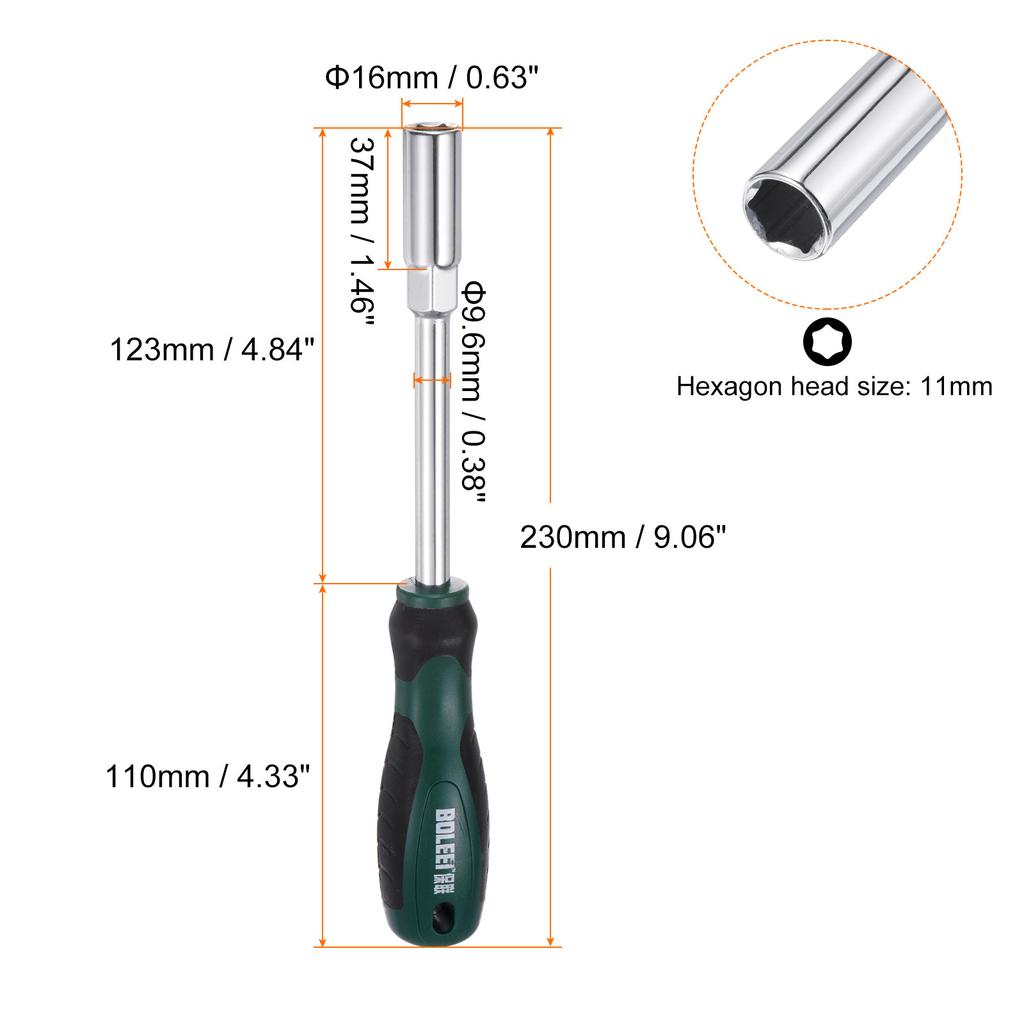 1/2 Pcs Metric Nut Driver CR-V Non-Magnetic Tip Hollow Shafts Hex Socket Screwdriver with Non-Slip Handle for Automobile Repair