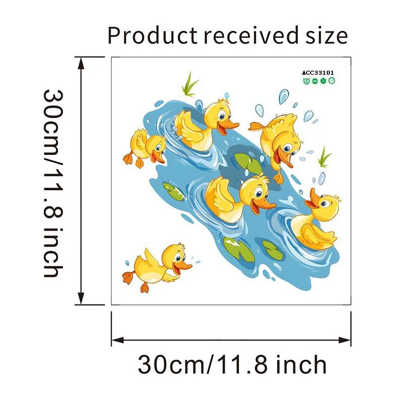 Cartoon Ducks Playing Water Toilet Stickers Bathroom Decor Waterproof Toilet Seat Decals