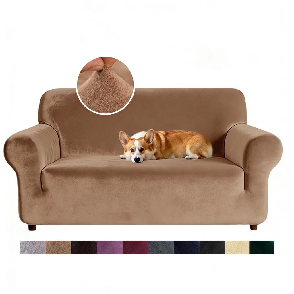 Stretch Velvet Sofa Covers for 1/2/3/4 Seater Couch Covers Thick Soft Plush Sofa Slipcover for Living Room Furniture Protector