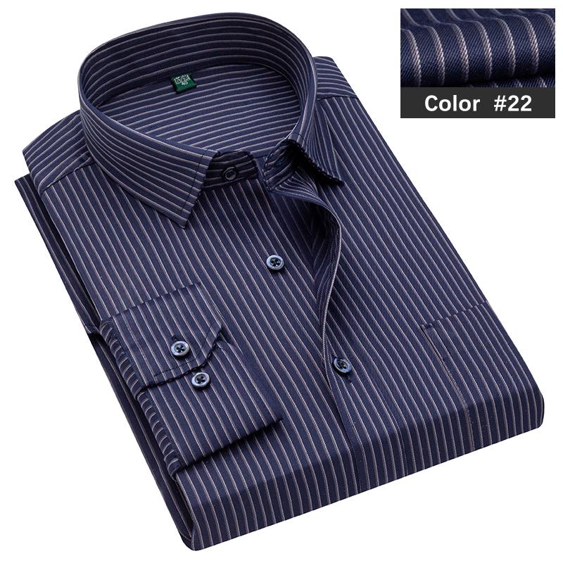Classic Blue Striped Business Casual Shirt Men's Autumn Slim Lapel Long Sleeve Office Banquet Wedding Formal Social Shirt