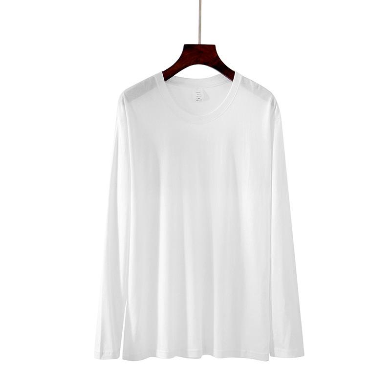 Heavyweight Cotton Long Sleeve T-Shirt Men Women Crew Neck White Tee 220gsm Blank Casual Basic Top
