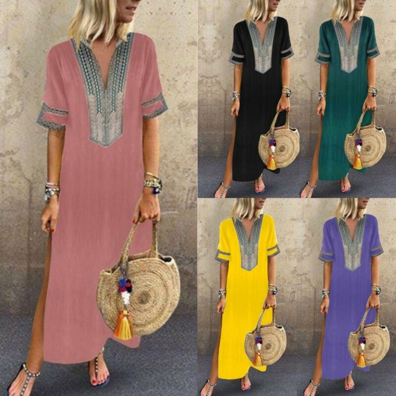 Elegant Plus Size Womens V-neck Long Maxi Dress For Effortless Summer Style