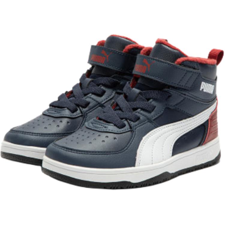 Puma Rebound Rugged V Comfortable Versatile Mid-Top Kids Skate Shoes Kids Sneakers Black White 388244-03