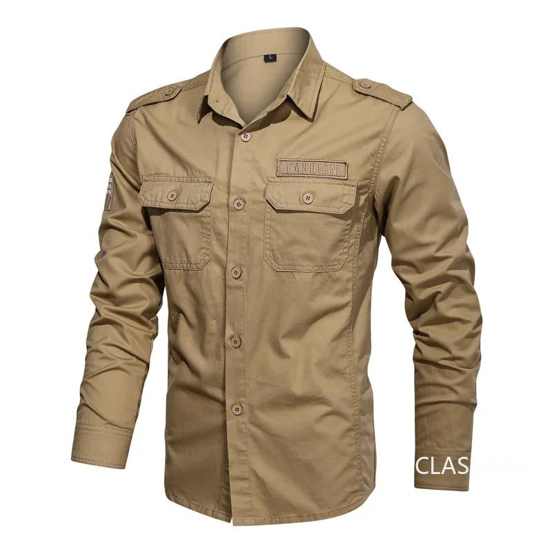 Camicie da Lavoro Militari da Uomo Multi-tasche Camicie Casual da Esterno in Cotone da Uomo Buona Qualità Uomo Taglia Larga Camicie Monocolore a Maniche Lunghe