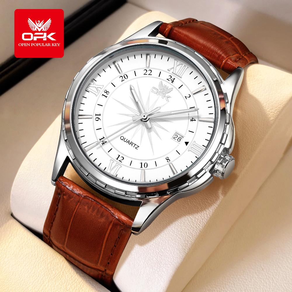 OPK 6003 Watches for Man Leather Strap Waterproof Luminous Elegant Fashion Men's Business Watches Original Quartz Wristwatch Men