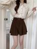 Autumn Preppy High-Waisted Corduroy A-Line Pleated Shorts - Slimming Casual Style for Women