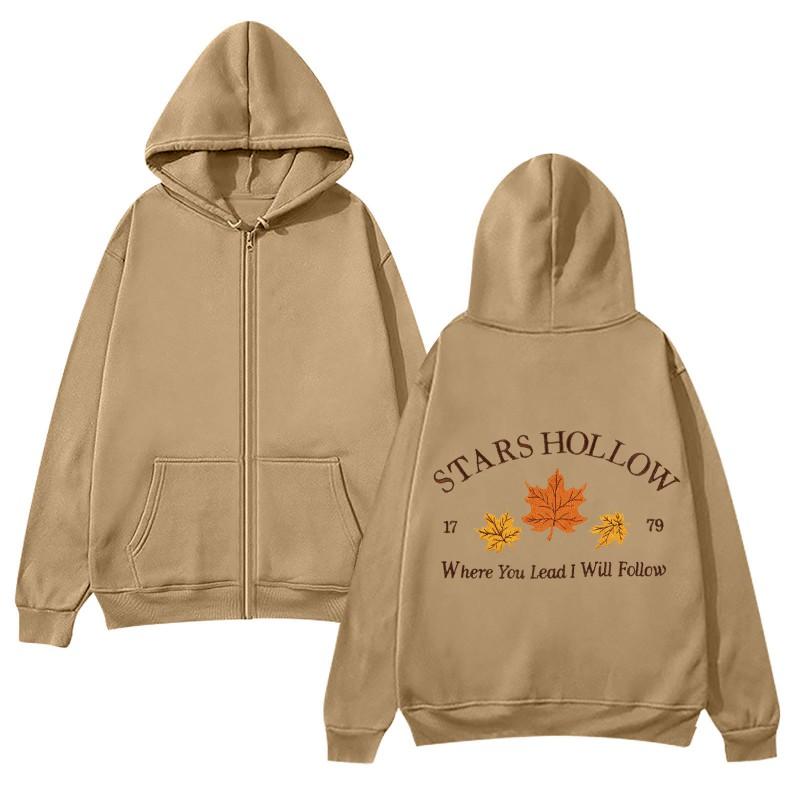 Unisex Zip-Up Hooded Sweatshirt With Print Design Casual Long Sleeve Pullover