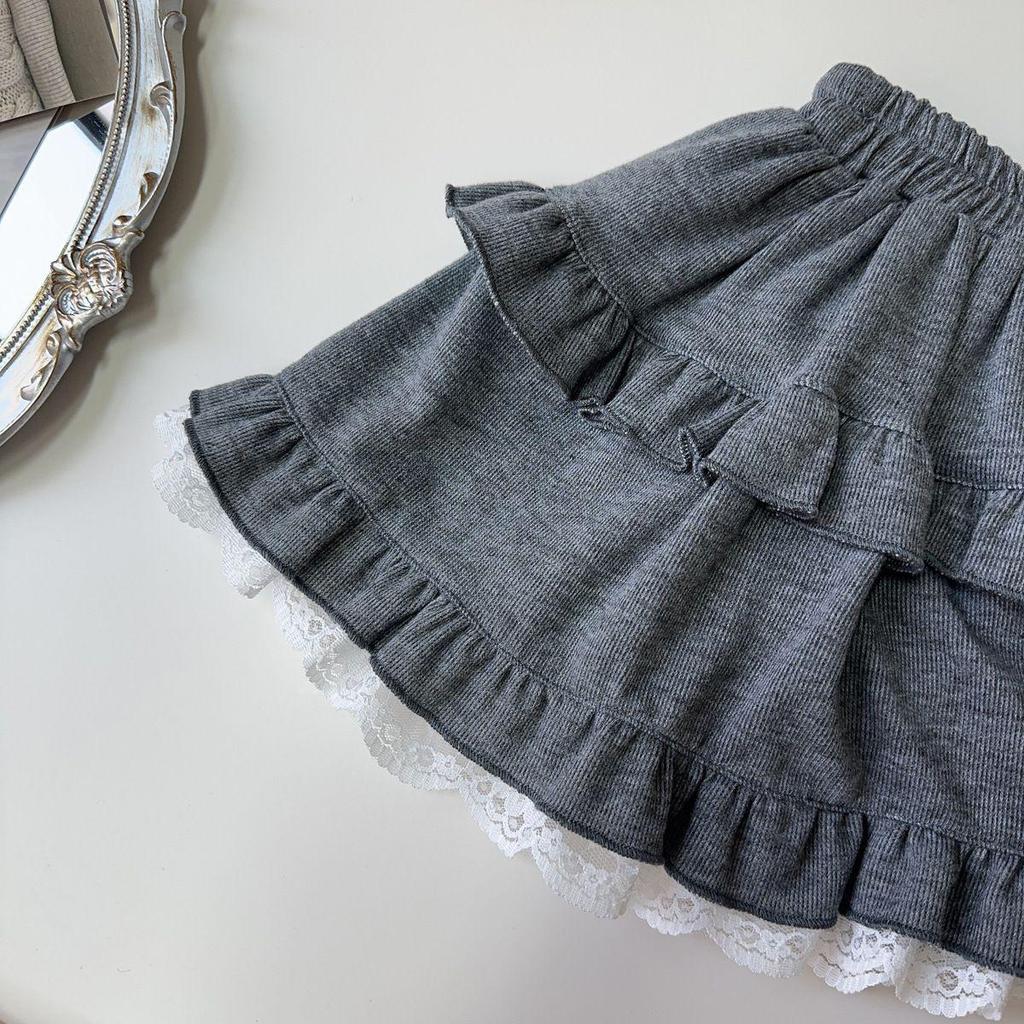 Spring Girls' Lace Hooded Sweatshirt & Skirt Set