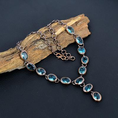 Collana splendida con pietra preziosa di topazio blu, realizzata a mano in rame elettroformato, per amore