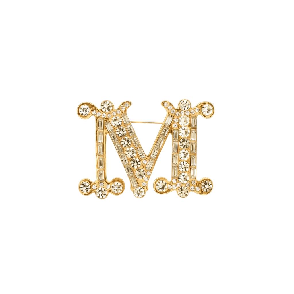 Versatile Letter M Brooch with Rhinestones for Suit Jacket, Fashion Pin