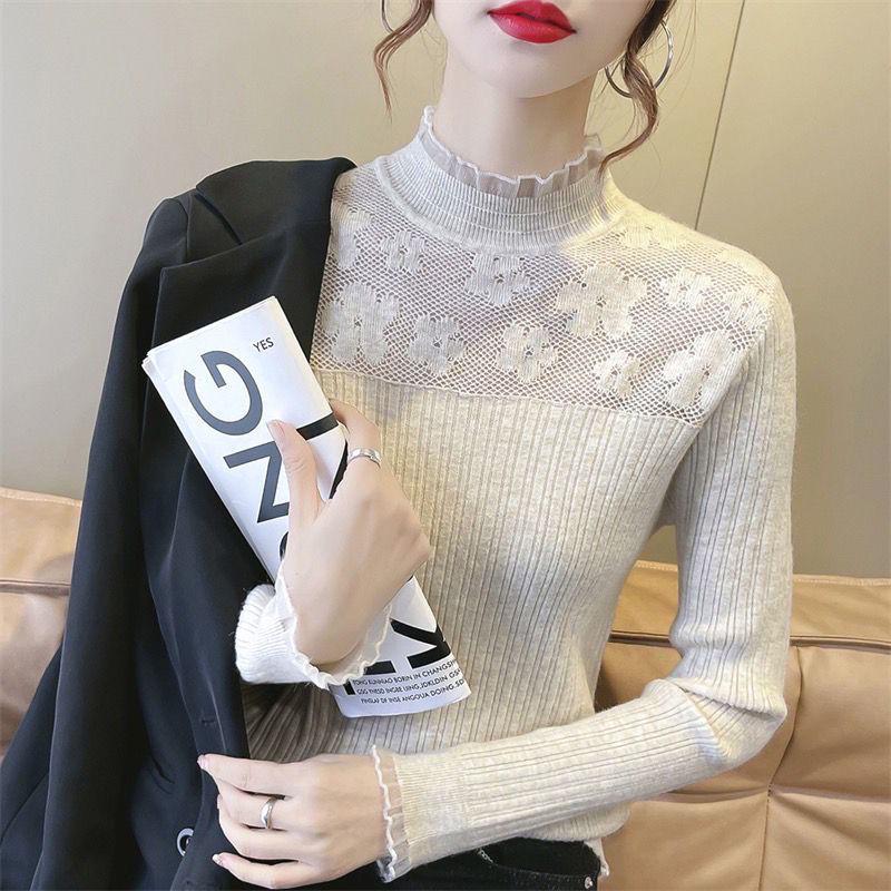 Lace Top Women's Fashion Knitted Pullover: Versatile Long Sleeve Sweater for Spring & Autumn 2025
