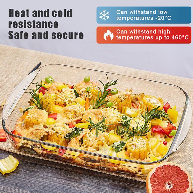 [Buy 1 Take 1]Rectangular Tempered Glass Bakeware Pan 1.6L/3L With Handle Glass Container Food Storage