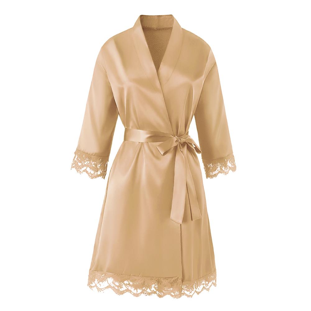 Women's home nightdress, apricot lace-trimmed bathrobe, lightweight and breathable home sleepwear and loungewear