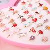 Cute Adjustable Rings for Children Girls Pretend Play Makeup Toys Cartoon Crystal Jewelry Alloy Animal Enamel Ring Gift for Girl