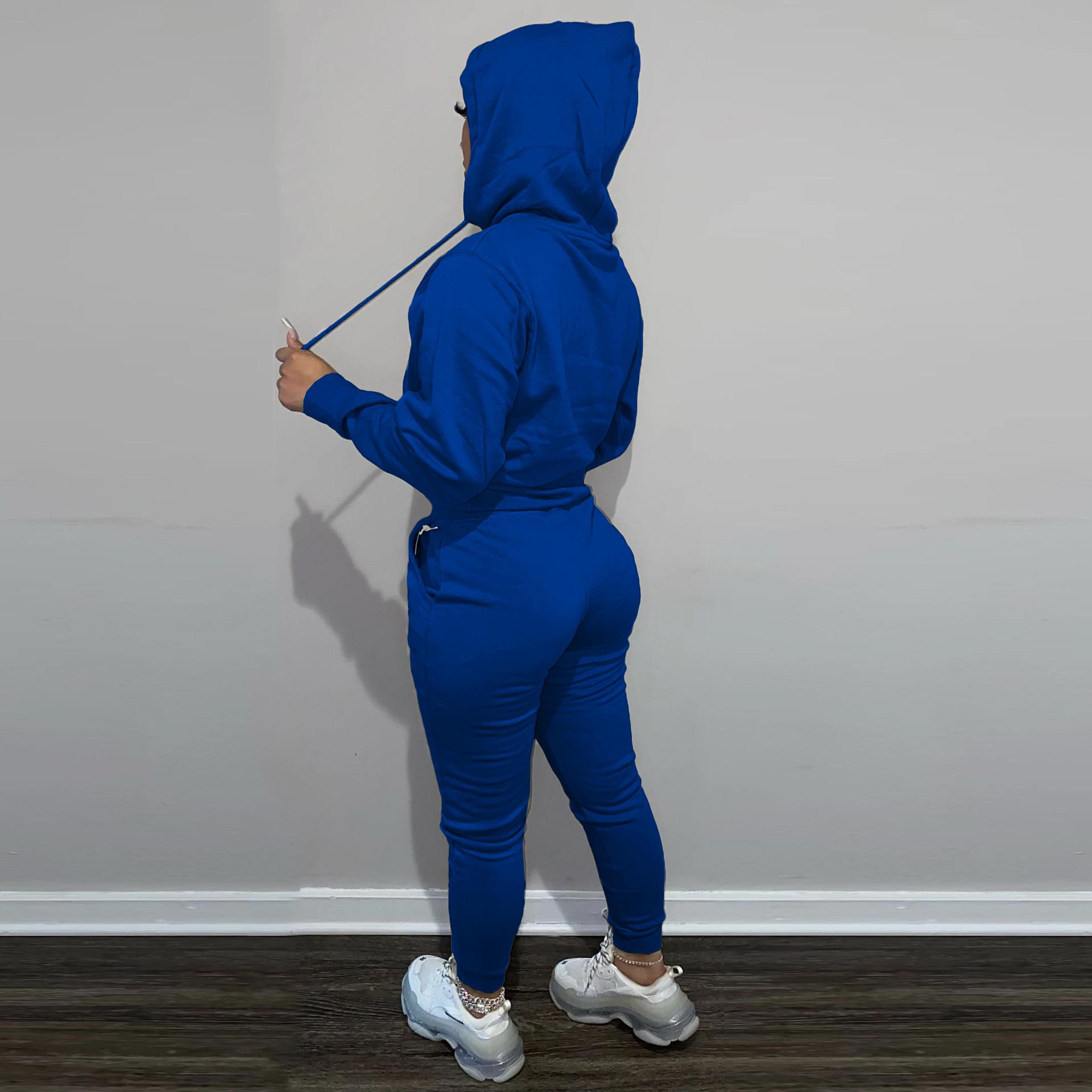 

Женские однотонные комплекты из двух предметов, модные толстовки и длинные брюки, спортивный костюм, осенне-зимний спортивный костюм XS синий