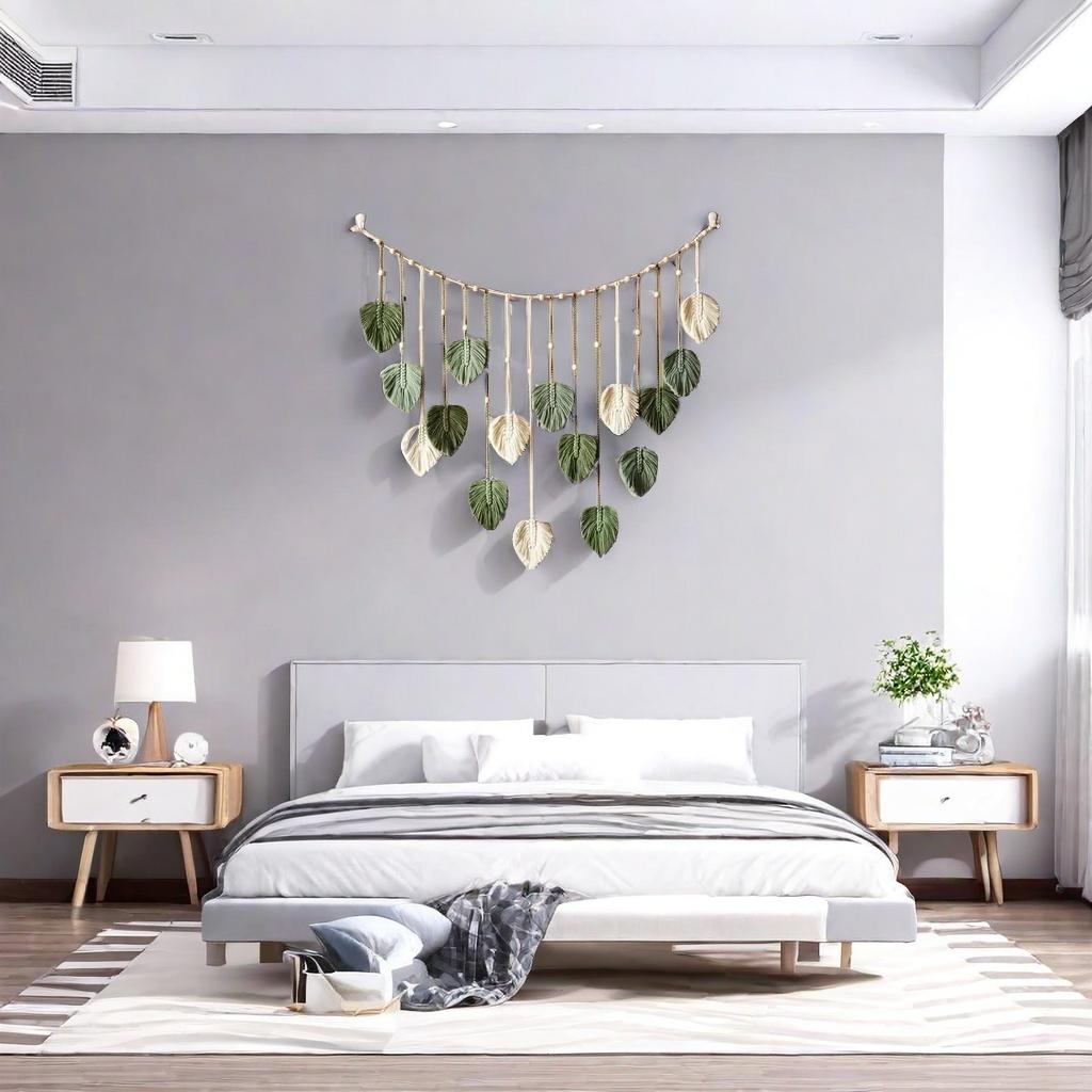 Boho Home Decoration Macrame Tapestry Macrame Leaf Feather Wall Hanging Decor for Living Room Bedroom Boho Wall Art Home Decor