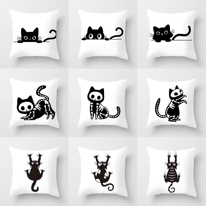 Skull Cat Black Home Decor Cushion Cover Naughty Sofa Car Decoration 45x45cm Pillowcase Square Polyester