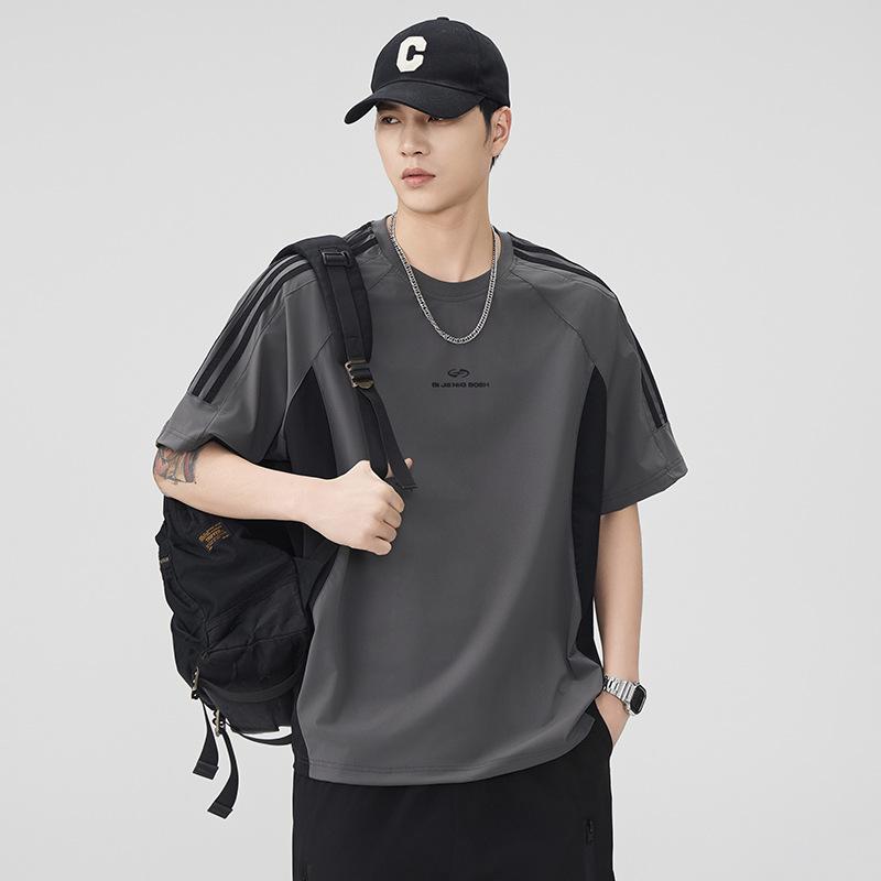 Summer Thin Ice Silk Short-sleeved T-shirt Men's Loose Contrasting Half-sleeved Top