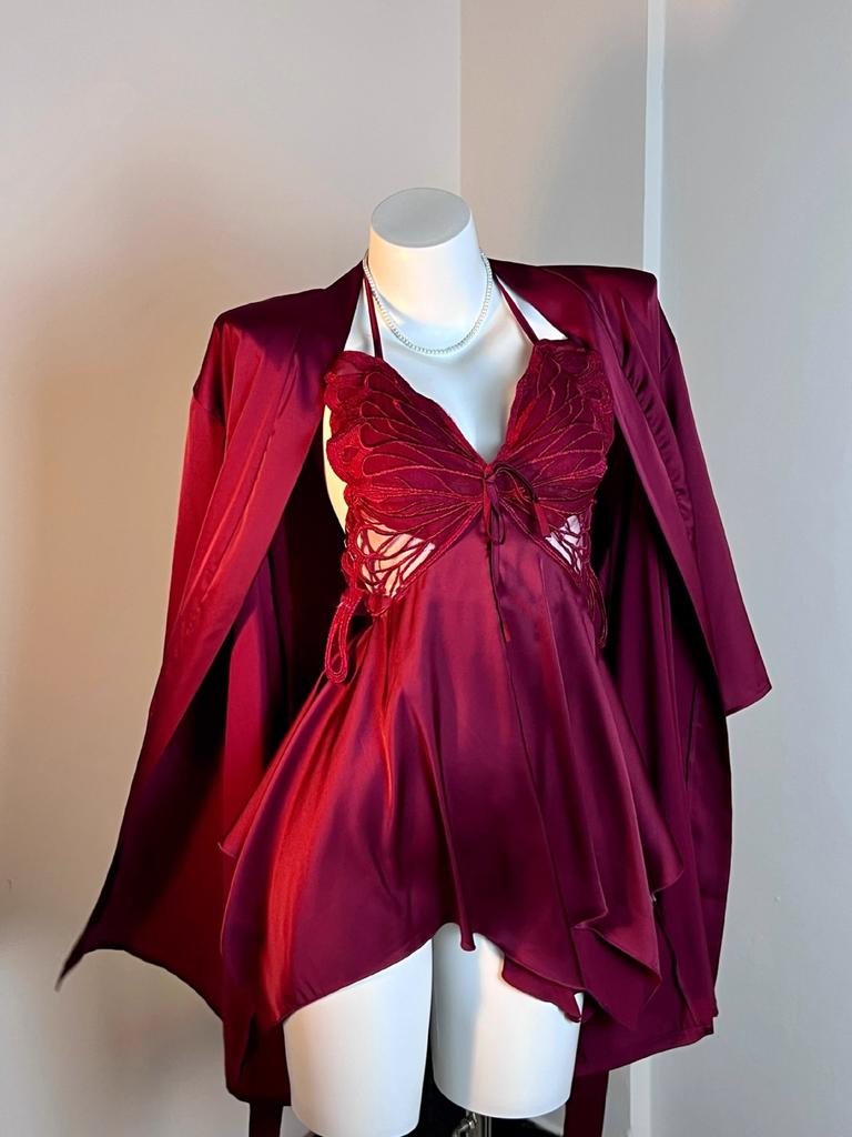 Butterfly Explosion Pure Desire Wind Suspender Bow Nightdress Ice Silk Sexy Suit