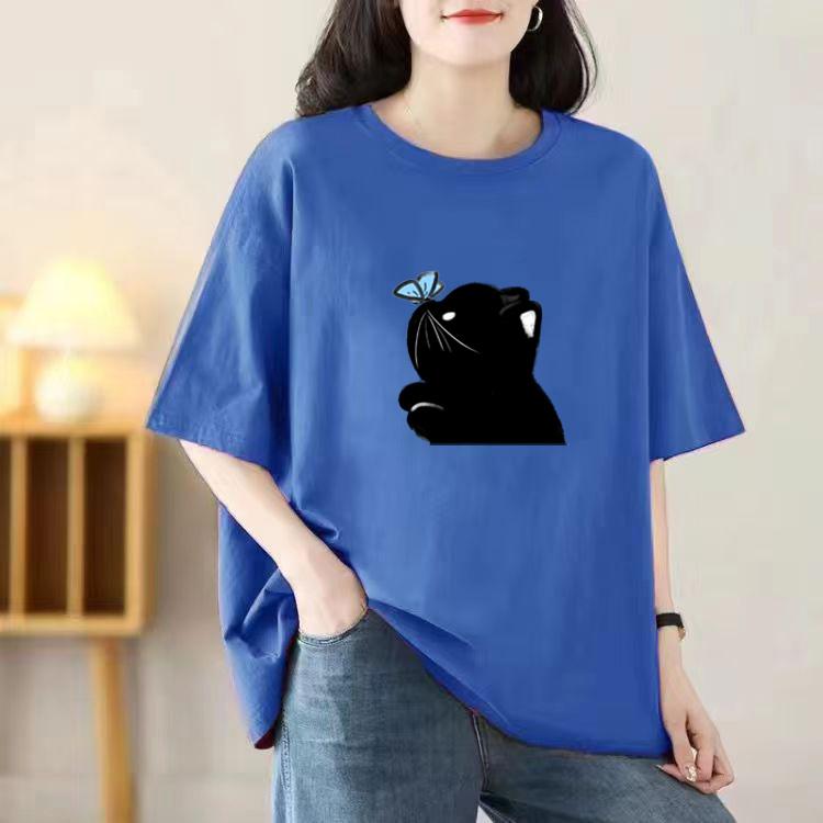 2024 New Women Cartoon Cute Tshirts Cotton Short Sleeve Print Tees O-Neck Kawaii Tops Casual