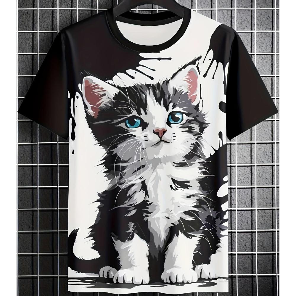 Plus Size Men's T-Shirt Cartoon Animal Pattern Printed Tees Casual Loose Short Sleeve Tops Tees Oversized Men Clothing