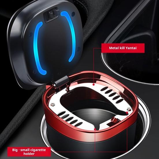 Glow in The Dark Car Ashtray Cup with LED Light Metal Liner Automatic Pop Sealing Ring for Smoke Control Portable