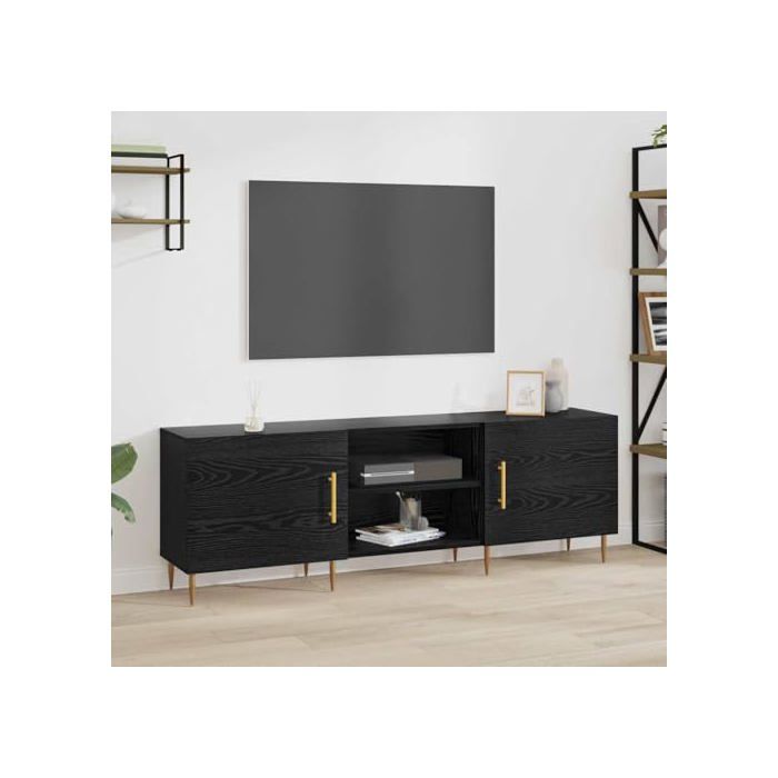 Meuble TV moderne - vidaXL - Chêne Noir - 150x30x50 cm - Bois d'ingénierie - 2 portes - 2 étagères - Montage au sol