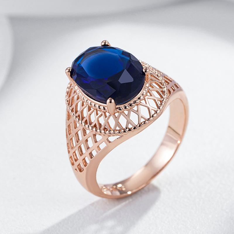 Kienl  Oval Blue Natural Zircon Daily Ring For Women Trend  Rose Gold Color High Quality Ethnic Bridal Jewelry